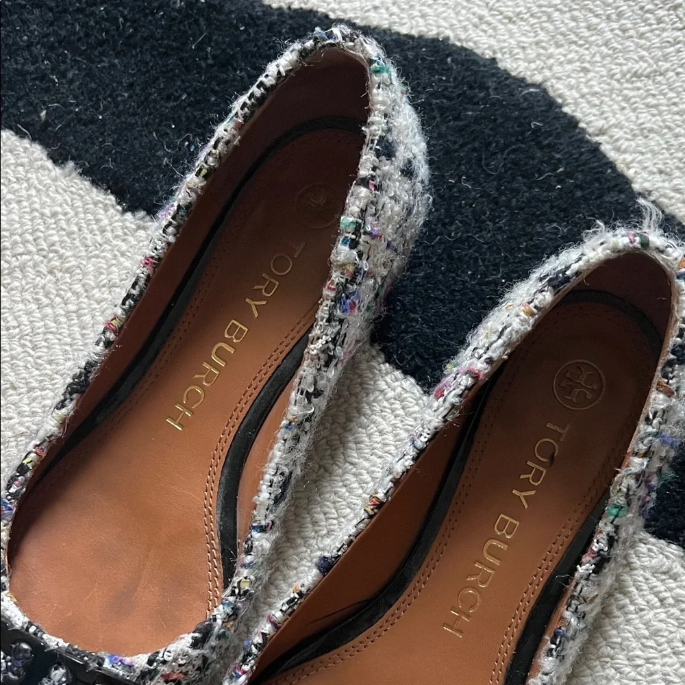 Tory Burch Women's Ivory Multicolor Tweed Pointy Toe Flats - Picture 8 of 12